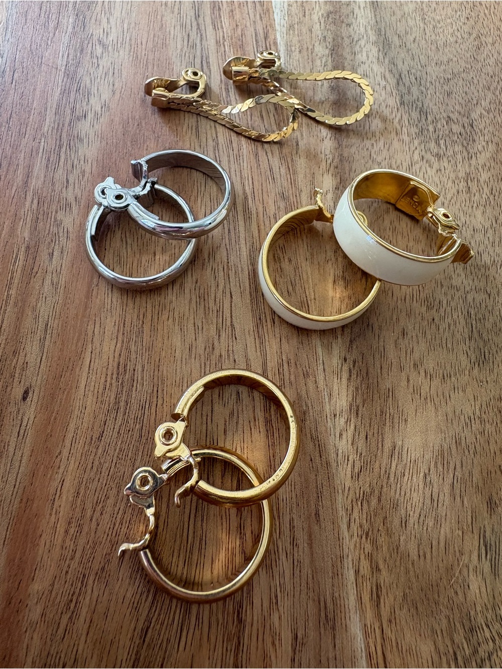Monet Mixed Gold, Silver & White Clip-On and Hoop Earring Set